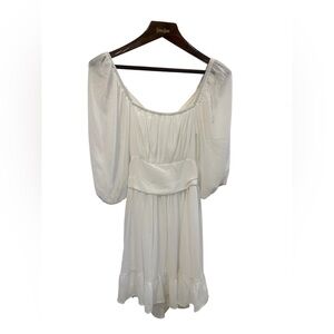 Mini Summer MINI Dress White Square Neck Ruffle Hemline Long Sleeve Size Medium